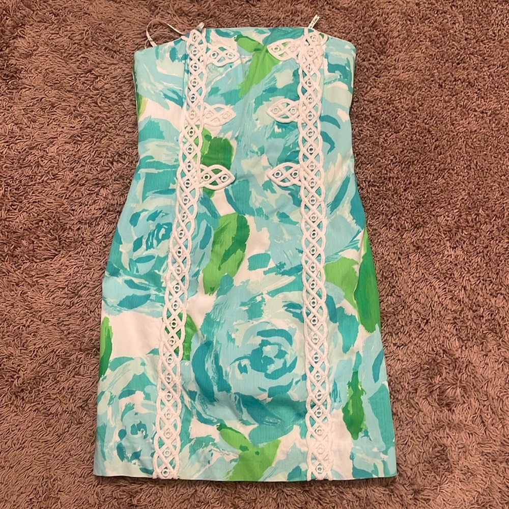 Lilly Pulitzer Size 2 Strapless Sheath Dress - Excellent Condition Roses Aqua